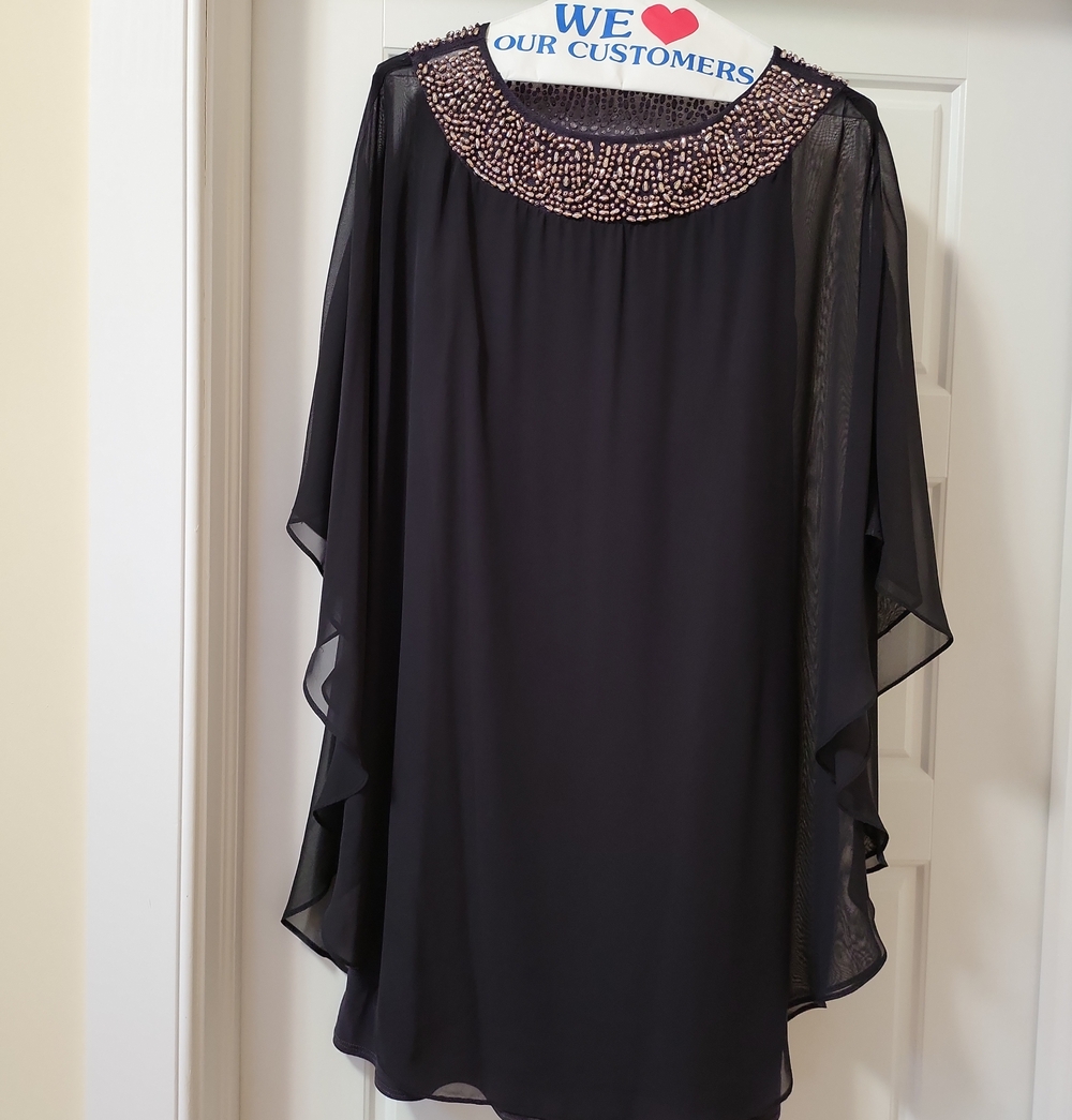 Xscape Black Tunic with Beaded Collar Dress